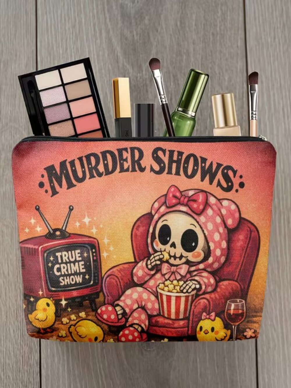 Halloween Gothic Scary True Crime Shows Makeup Bag Double-Sided 6.9"h x 9.3"w